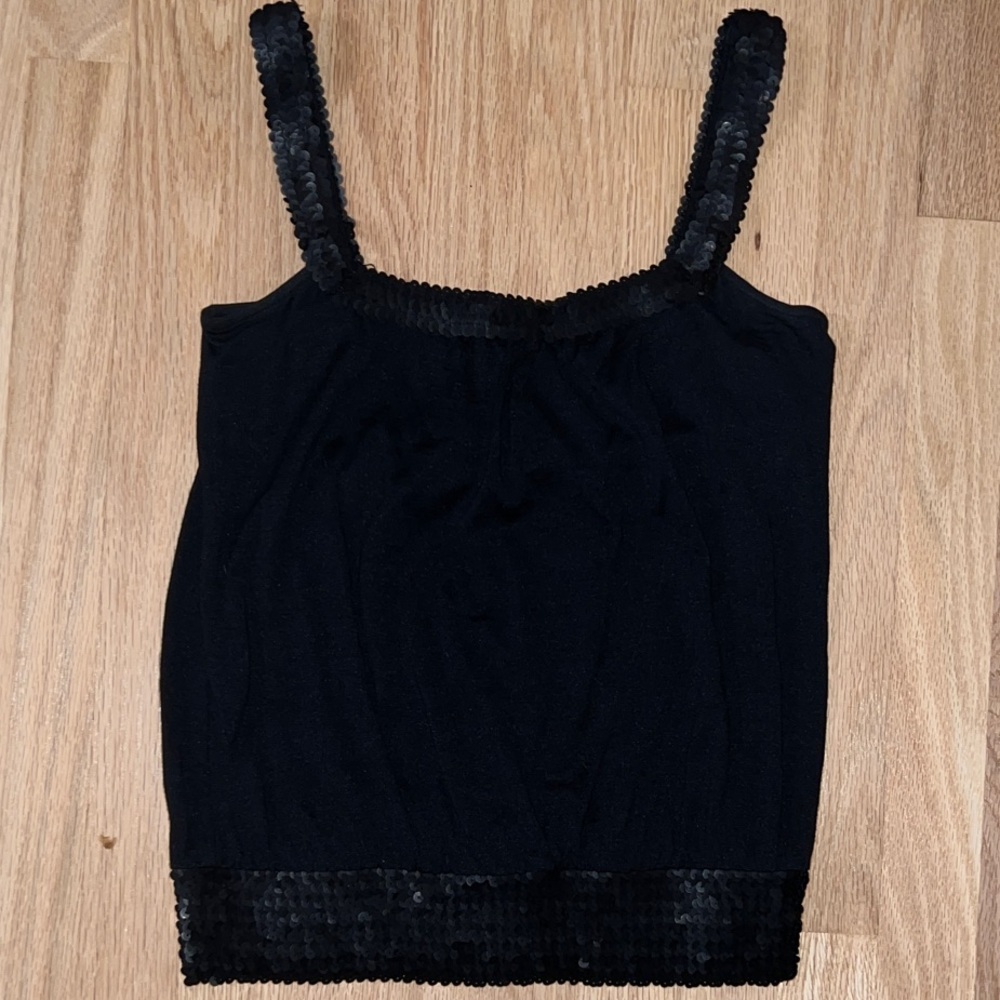 Diane Von Furstenberg Black Silk Camisole with Sequin Accents